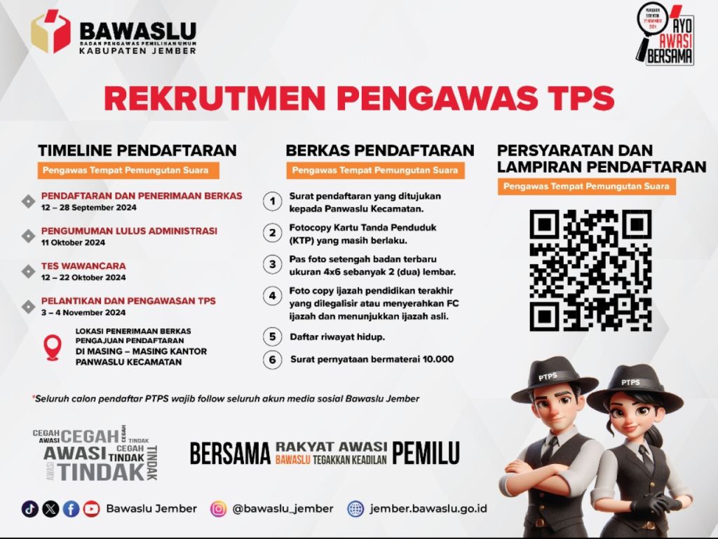 Bawaslu Jember Buka Pendaftaran PTPS, Dibutuhkan di 4.046 TPS