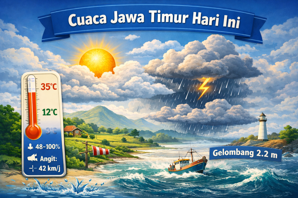 BMKG Prediksi Cuaca Jawa Timur Didominasi Awan, Hujan Masih Mengintai