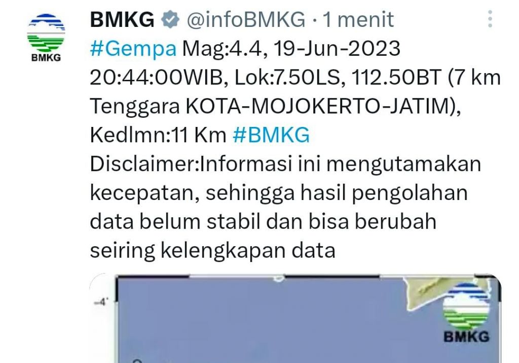 Gempa Getarkan Kota Mojokerto, Terasa Hingga Surabaya
