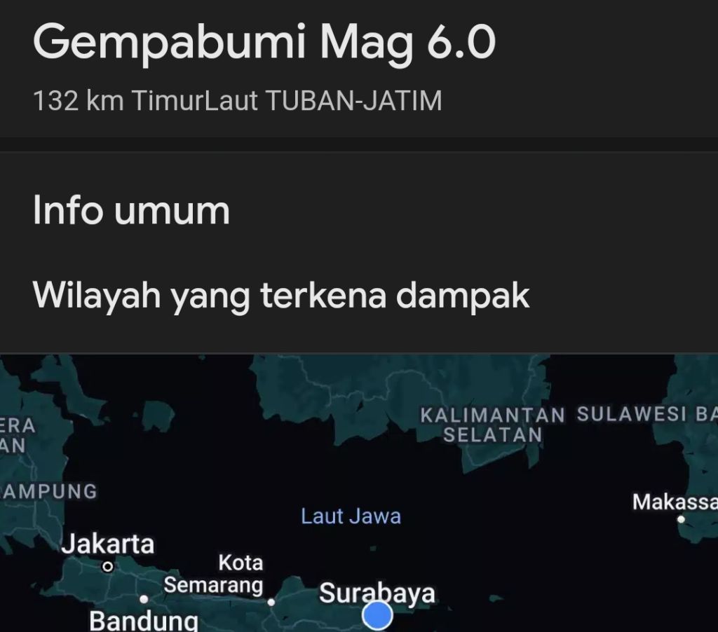 Gempa Magnitudo 6,0 Guncang Tuban, Getaran Dirasakan Sampai Surabaya