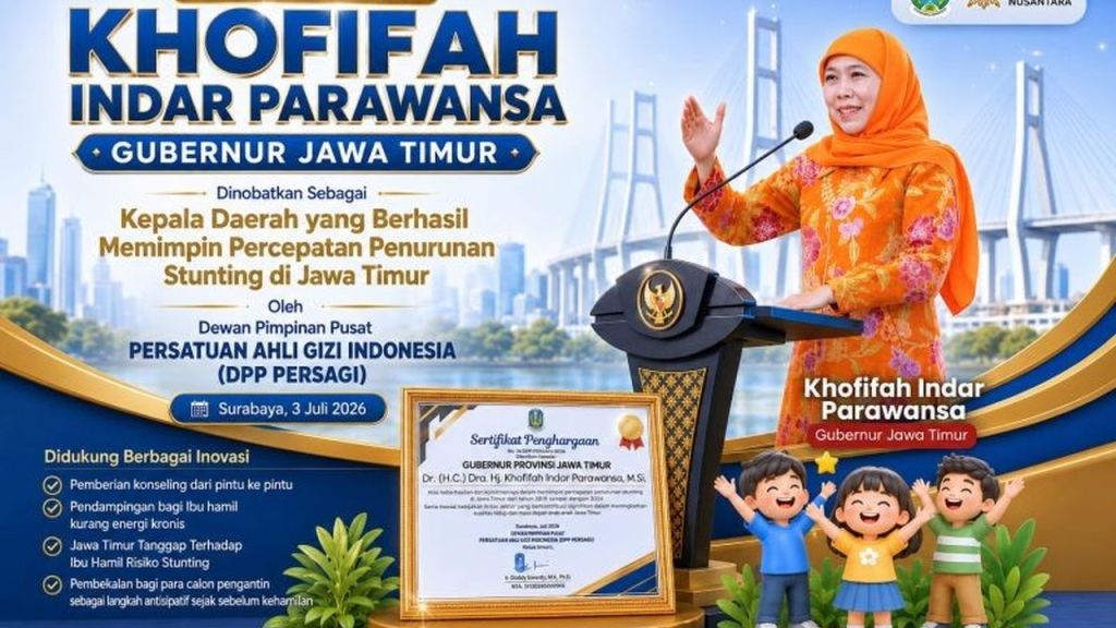Penurunan Stunting Terbaik di Pulau Jawa, Khofifah Dianugerahi Penghargaan Persagi