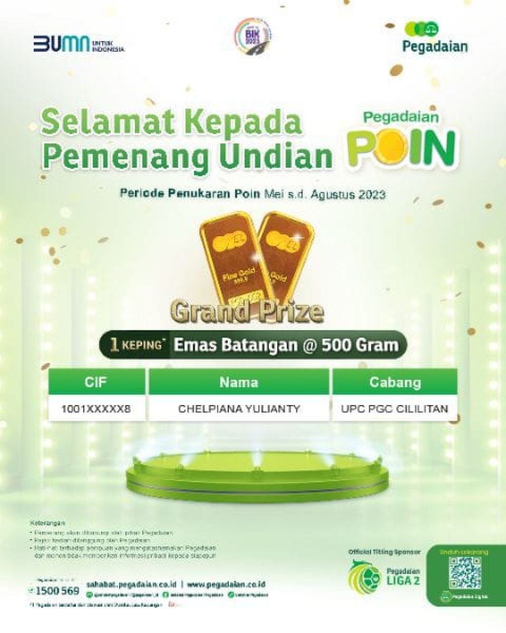 Pegadaian Umumkan Pemenang Undian Pegadaian Poin 2023 Periode Pertama