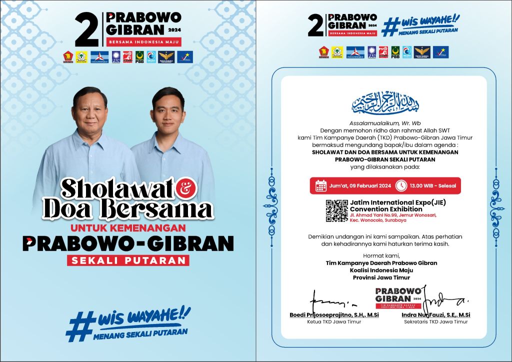 TKD Jatim Gelar Selawat dan Doa Bersama untuk Kemenangan Prabowo-Gibran 1 Putaran
