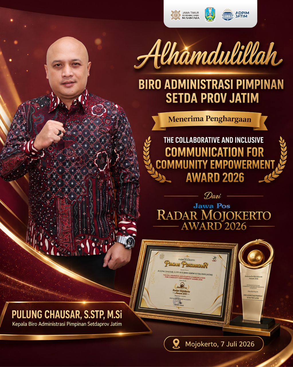 Biro Adpim Jatim Raih Anugerah Komunikasi Publik Inklusif Bergengsi