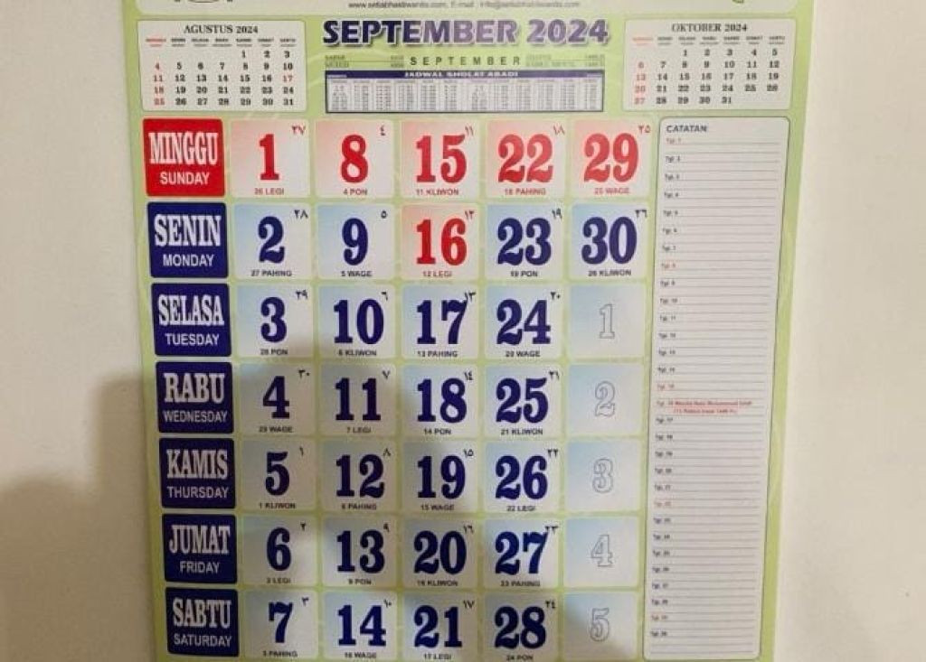 Tanggal Merah Hingga Peringatan Penting di Bulan September 2024