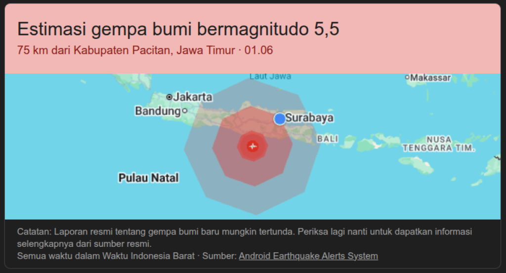 Gempa M 6,4 Guncang Pacitan Dini Hari, Warga Sempat Panik, BMKG Pastikan Tak Berpotensi Tsunami