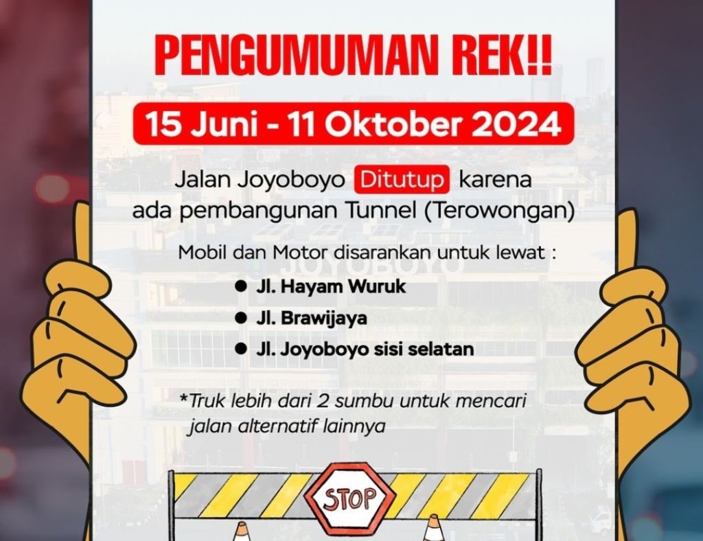 Jalan Joyoboyo Surabaya Ditutup Mulai Hari ini, Catat Pengalihan Arus Lalu Lintasnya!