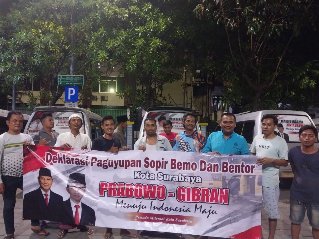 Aksi Nyata Paguyuban Angkot dan Bentor di Surabaya Dukung Prabowo-Gibran