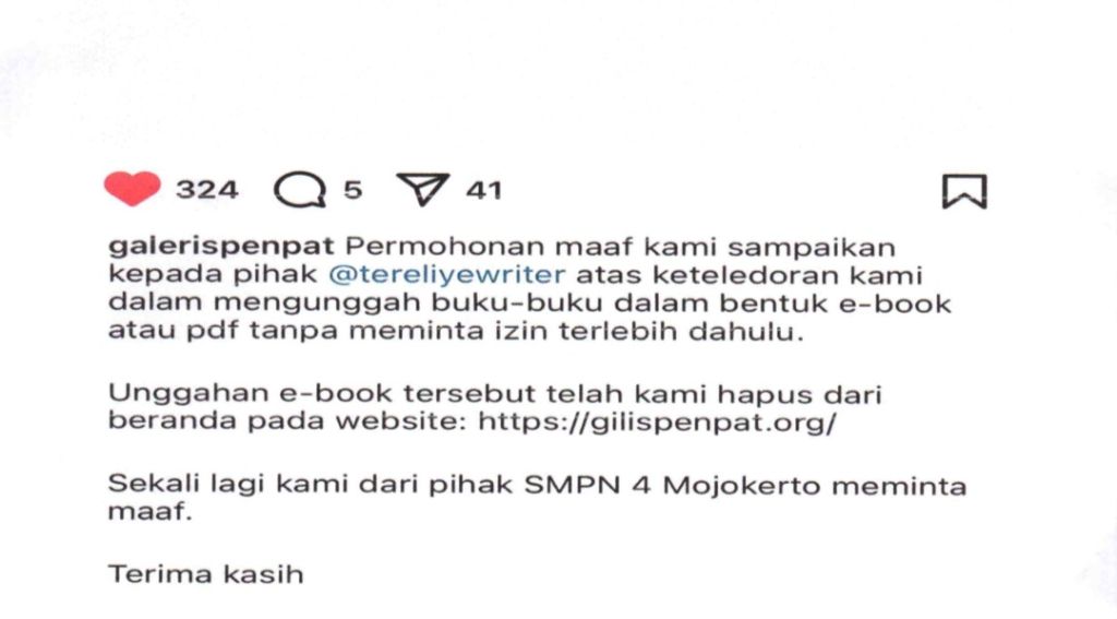 Disurati Tere Liye, Dikbud Kota Mojokerto Minta Sekolah Mohon Maaf Secara Terbuka